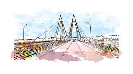 Building view with landmark of Kazan is the capital and largest city of the Republic of Tatarstan in Russia. Watercolor splash with hand drawn sketch illustration in vector.のイラスト素材