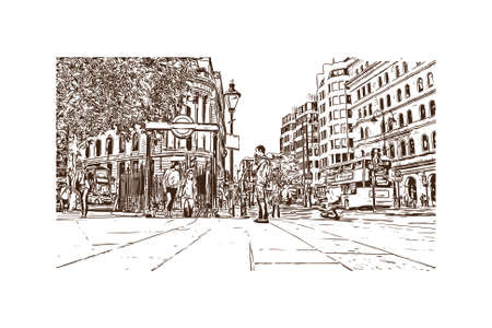 Building view with landmark of London is the capital and largest city of England and the United Kingdom. Hand drawn sketch illustration in vector.のイラスト素材