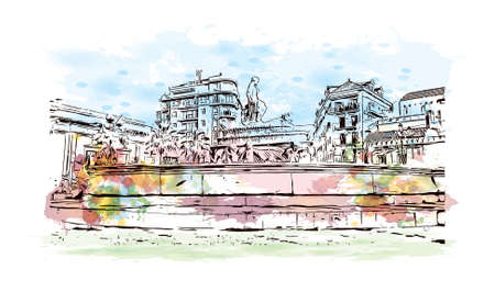 Building view with landmark of Sevilla" redirects here. For the association football club, see Sevilla FC. Watercolor splash with hand drawn sketch illustration in vector.のイラスト素材