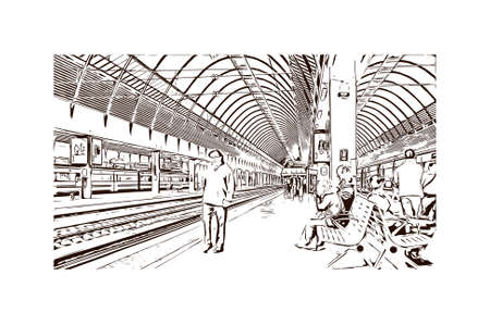 Building view with landmark of Sevilla is a Spanish professional football club based in Seville. Hand drawn sketch illustration in vector.のイラスト素材