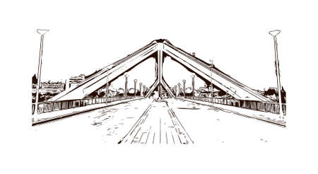 Building view with landmark of Sevilla is a Spanish professional football club based in Seville. Hand drawn sketch illustration in vector.のイラスト素材