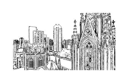 Building view with landmark of Belo Horizonte is the capital city of southeastern Brazil. Hand drawn sketch illustration in vector.のイラスト素材