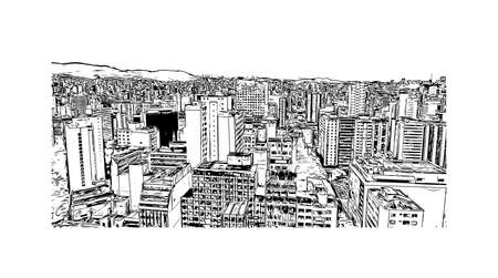 Building view with landmark of Belo Horizonte is the capital city of southeastern Brazil. Hand drawn sketch illustration in vector.のイラスト素材