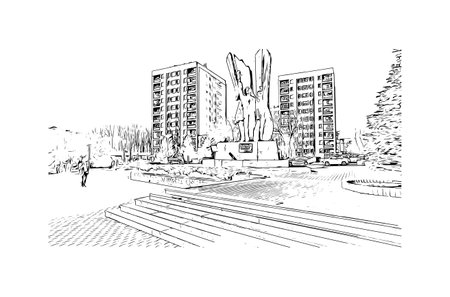 building view with landmark of Dabrowa Gornicza is the
city in Poland. Hand drawn sketch illustration in vector.のイラスト素材
