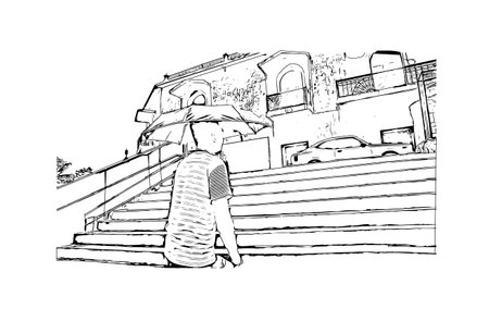 Building view with landmark of Daraga is the
Municipality in the Philippines. Hand drawn sketch illustration in vector.のイラスト素材