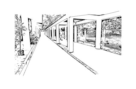 Building view with landmark of Daraga is the
Municipality in the Philippines. Hand drawn sketch illustration in vector.のイラスト素材