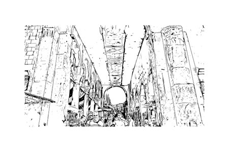 Building view with landmark of Damascus is the capital of Syria. Hand drawn sketch illustration in vector.のイラスト素材