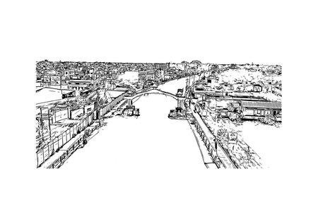 Building view with landmark of Biratnagar is a metropolitan city in Nepal. Hand drawn sketch illustration in vector.のイラスト素材