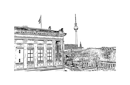 Building view with landmark of Berlin is the
Capital of Germany. Hand drawn sketch illustration in vector.のイラスト素材