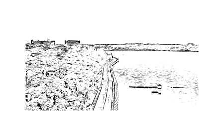 Building view with landmark of Bhopal is a city in India. Hand drawn sketch illustration in vector.のイラスト素材