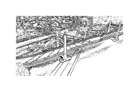 Building view with landmark of Bhopal is a city in India. Hand drawn sketch illustration in vector.のイラスト素材