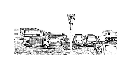 Building view with landmark of Bihar Sharif is the
city in India. Hand drawn sketch illustration in vector.のイラスト素材