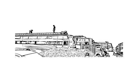 Building view with landmark of Bihar Sharif is the
city in India. Hand drawn sketch illustration in vector.のイラスト素材