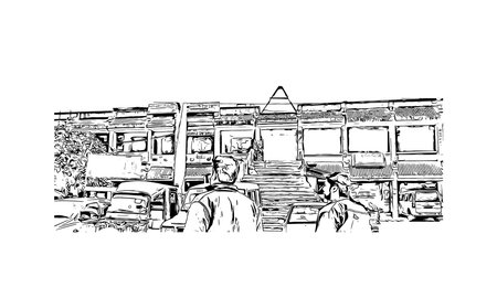 Building view with landmark of Bihar Sharif is the
city in India. Hand drawn sketch illustration in vector.のイラスト素材