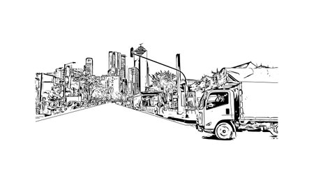 Building view with landmark of Bogota is the
capital of Colombia. Hand drawn sketch illustration in vector.のイラスト素材
