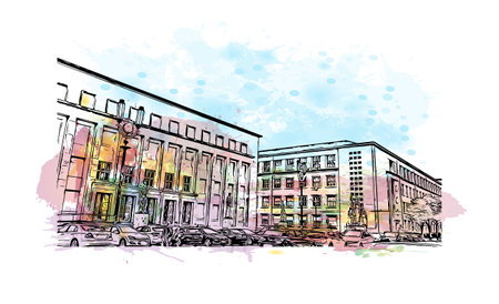 Building view with landmark of Coimbra is the 
city in Portugal. Watercolor splash with hand drawn sketch illustration in vector.のイラスト素材