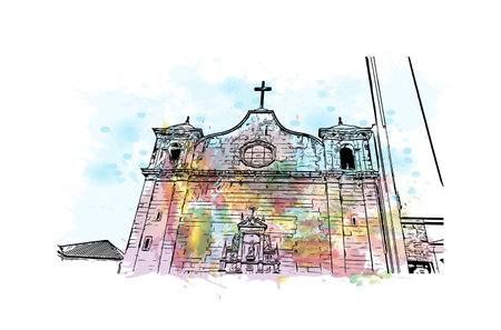 Building view with landmark of Coimbra is the 
city in Portugal. Watercolor splash with hand drawn sketch illustration in vector.のイラスト素材