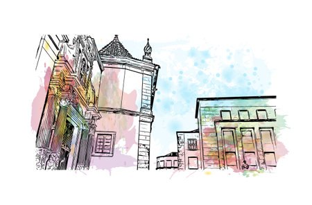 Building view with landmark of Coimbra is the 
city in Portugal. Watercolor splash with hand drawn sketch illustration in vector.のイラスト素材