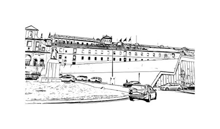 Building view with landmark of Coimbra is the
city in Portugal. Hand drawn sketch illustration in vector.のイラスト素材
