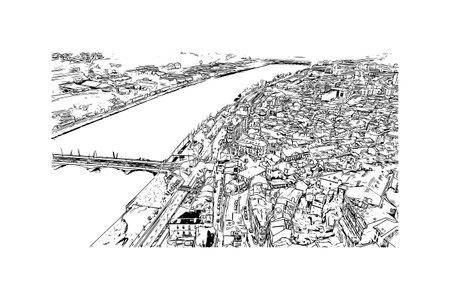 Building view with landmark of Coimbra is the
city in Portugal. Hand drawn sketch illustration in vector.のイラスト素材