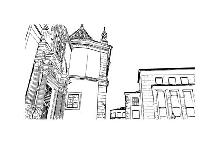 Building view with landmark of Coimbra is the
city in Portugal. Hand drawn sketch illustration in vector.のイラスト素材