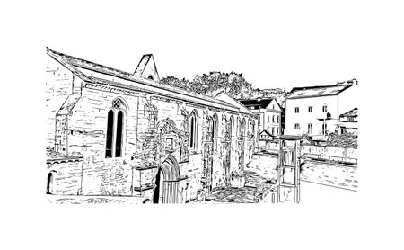 Building view with landmark of Coimbra is the
city in Portugal. Hand drawn sketch illustration in vector.のイラスト素材