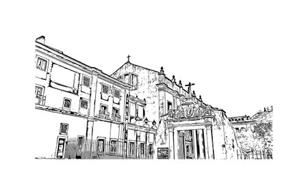 Building view with landmark of Coimbra is the
city in Portugal. Hand drawn sketch illustration in vector.のイラスト素材