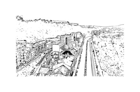 Building view with landmark of Coimbra is the
city in Portugal. Hand drawn sketch illustration in vector.のイラスト素材
