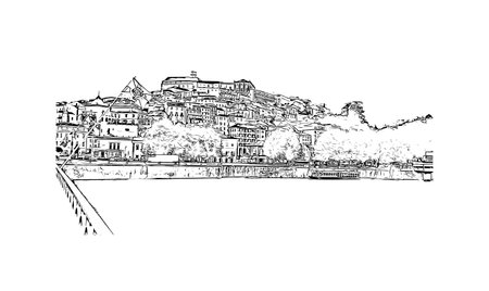 Building view with landmark of Coimbra is the
city in Portugal. Hand drawn sketch illustration in vector.のイラスト素材
