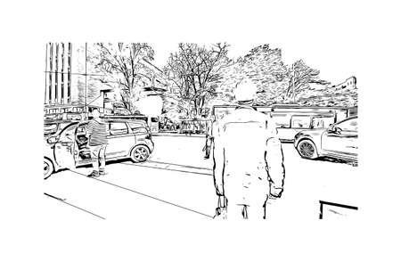Building view with landmark of Chernivtsi is a city in western Ukraine. Hand drawn sketch illustration in vector.のイラスト素材