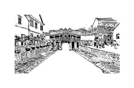 Building view with landmark of Da Nang is the
municipality in Vietnam. Hand drawn sketch illustration in vector.のイラスト素材