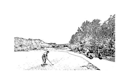 Building view with landmark of Da Nang is the
municipality in Vietnam. Hand drawn sketch illustration in vector.のイラスト素材