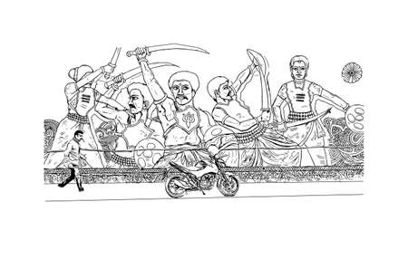 Building view with landmark of Cuttack is a city in India. Hand drawn sketch illustration in vector.のイラスト素材