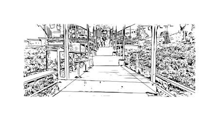 Building view with landmark of Da Lat is the
city in Vietnam. Hand drawn sketch illustration in vector.のイラスト素材