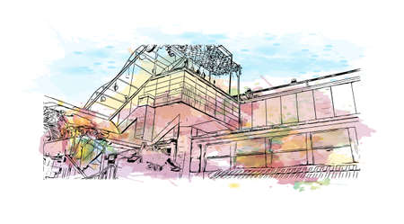 Building view with landmark of Da Lat is the
city in Vietnam. Watercolor splash with hand drawn sketch illustration in vector.のイラスト素材