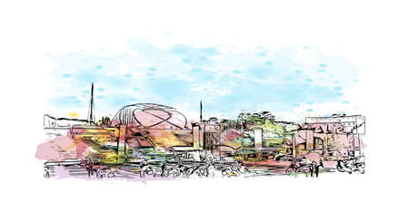 Building view with landmark of Da Lat is the
city in Vietnam. Watercolor splash with hand drawn sketch illustration in vector.のイラスト素材