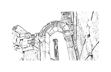 Building view with landmark of Denizli is the
city in Turkey. Hand drawn sketch illustration in vector.のイラスト素材