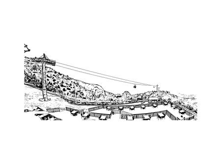 Building view with landmark of Denizli is the
city in Turkey. Hand drawn sketch illustration in vector.のイラスト素材