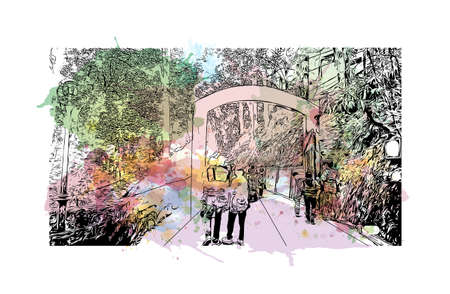 Building view with landmark of Darjeeling is the
City in India. watercolor splash with hand drawn sketch illustration in vector.のイラスト素材