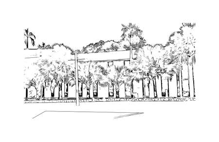 Building view with landmark of Darwin is the
city in Australia. Hand drawn sketch illustration in vector.のイラスト素材