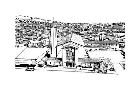 Building view with landmark of Daly City is the most populous city in California. Hand drawn sketch illustration in vector.のイラスト素材