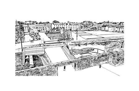 Building view with landmark of Derry is the 
city in Northern Ireland. Hand drawn sketch illustration in vector.のイラスト素材