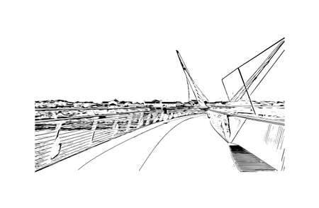Building view with landmark of Derry is the 
city in Northern Ireland. Hand drawn sketch illustration in vector.のイラスト素材
