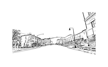 Building view with landmark of Missoula is the 
city in Montana. Hand drawn sketch illustration in vector.のイラスト素材