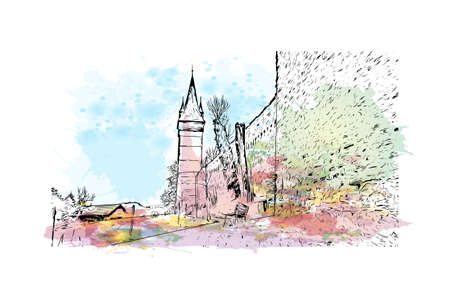 Building view with landmark of Lucerne is the 
city in Switzerland. Watercolor splash with hand drawn sketch illustration in vector.のイラスト素材