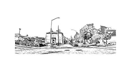 Building view with landmark of Mobile  is the city
 in Texas. Hand drawn sketch illustration in vector.のイラスト素材