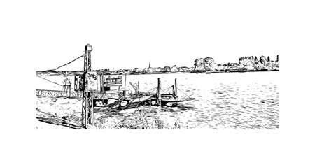 Building view with landmark of Mainz is the 
city in Germany. Hand drawn sketch illustration in vector.のイラスト素材