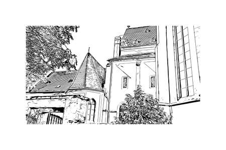 Building view with landmark of Mainz is the 
city in Germany. Hand drawn sketch illustration in vector.のイラスト素材