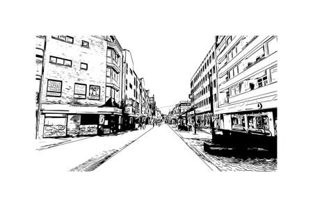 Building view with landmark of Leverkusen is the 
city in Germany. Hand drawn sketch illustration in vector.のイラスト素材