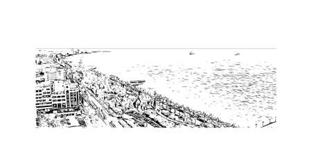 Building view with landmark of Limassol is the city in Cyprus. Hand drawn sketch illustration in vector.のイラスト素材